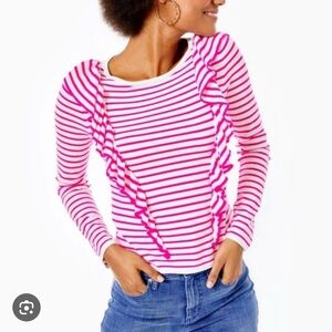 Lilly Pulitzer NWT Ruth Sweater Beach Stripe Pink Tango